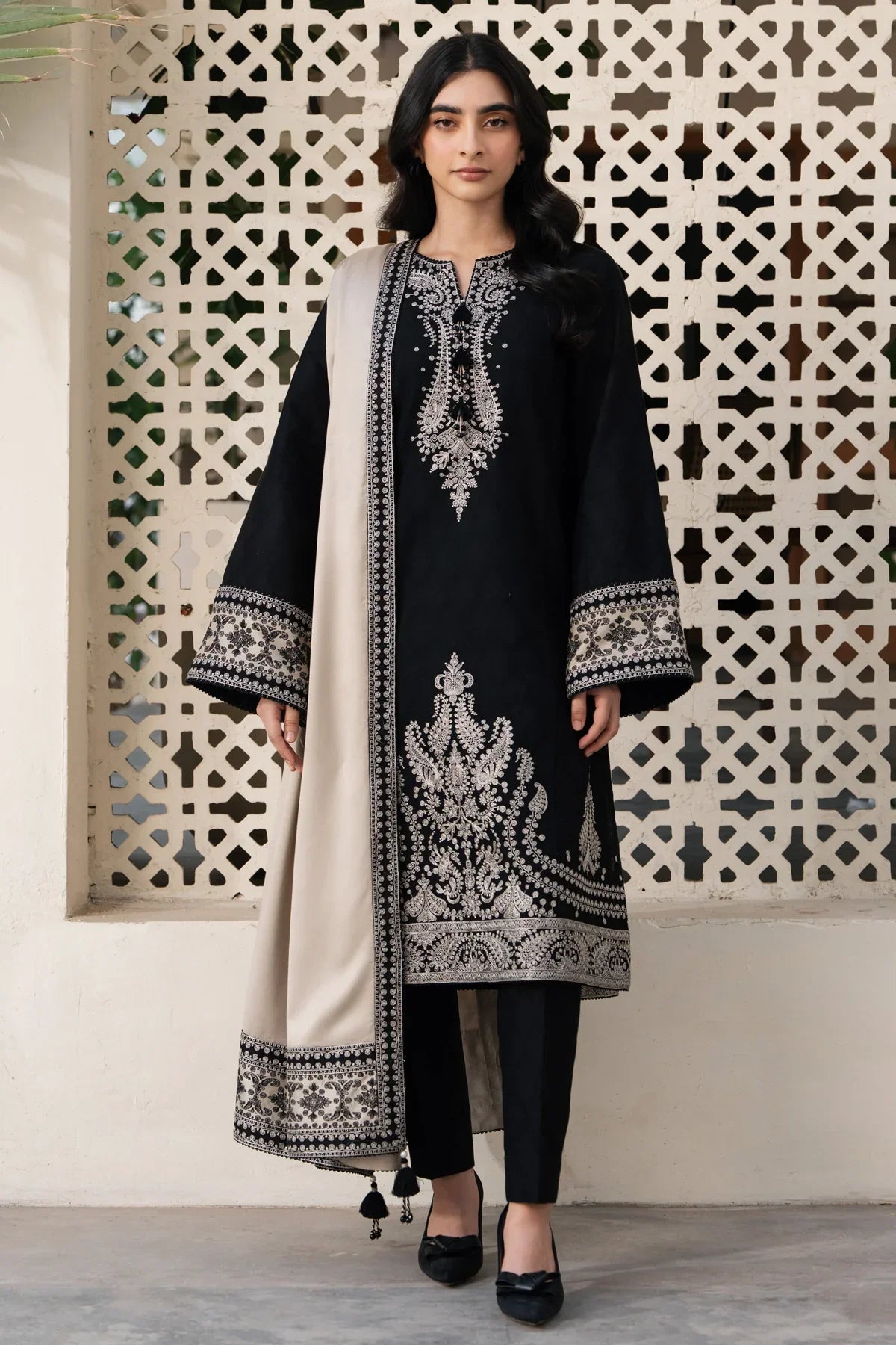 JAZMIN 42- 3PC DHANAK EMBROIDERED SHIRT WITH DHANAK EMBROIDERED SHAWL AS-42