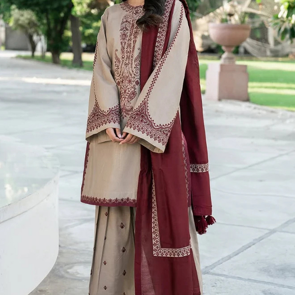 Baroque - Winter 3PC Dhanak Embroidered Suit -
