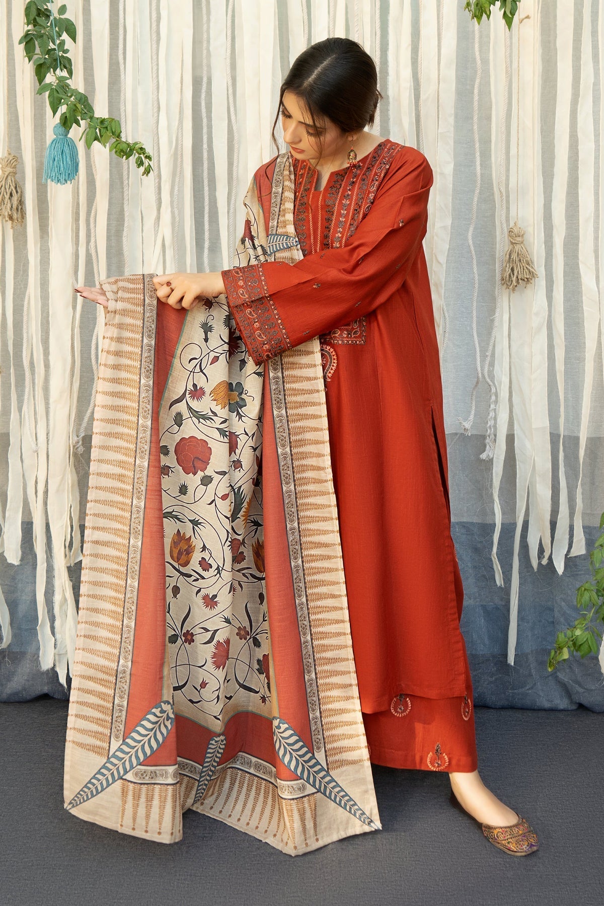 URGE -  – Luxury Embroidered 3-Piece in DHANAK UNSTICED