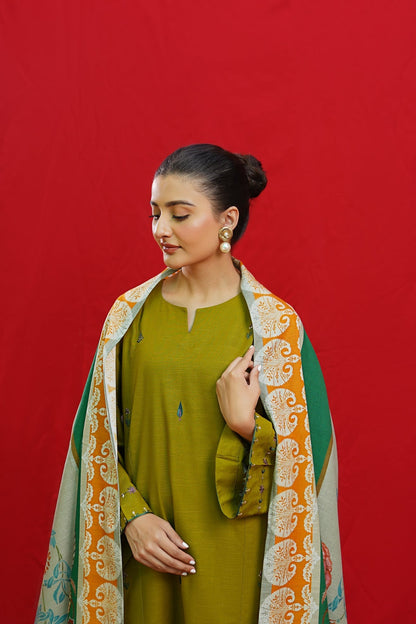 URGE -  – Luxury Embroidered 3-Piece in DHANAK UNSTICED