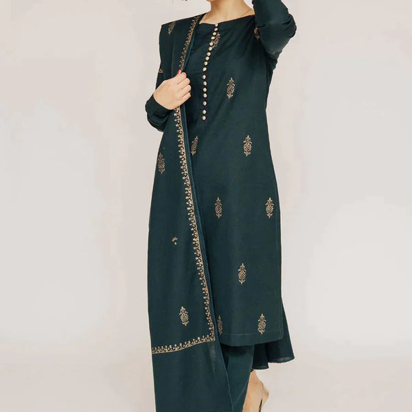 Aisling- Winter 3PC Dhannak Embroidered Suit with Dhanak Embroidered Shawll-