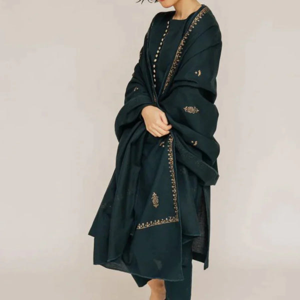 Aisling- Winter 3PC Dhannak Embroidered Suit with Dhanak Embroidered Shawll-