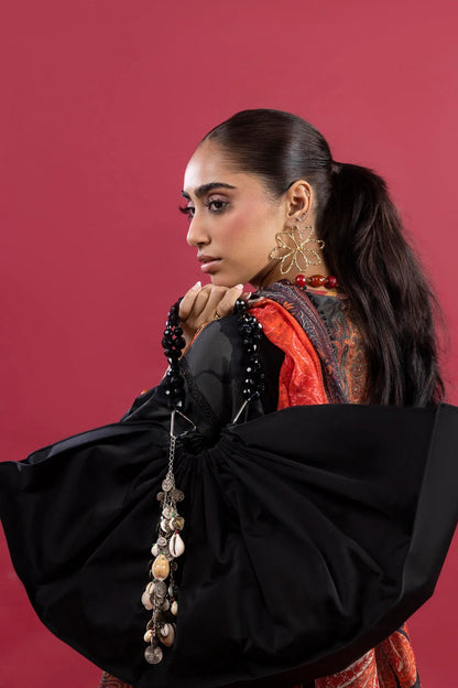 H253-001A-3DE – Mahay Black Lawn Set for UK Pakistani Women – Stitched & Styled