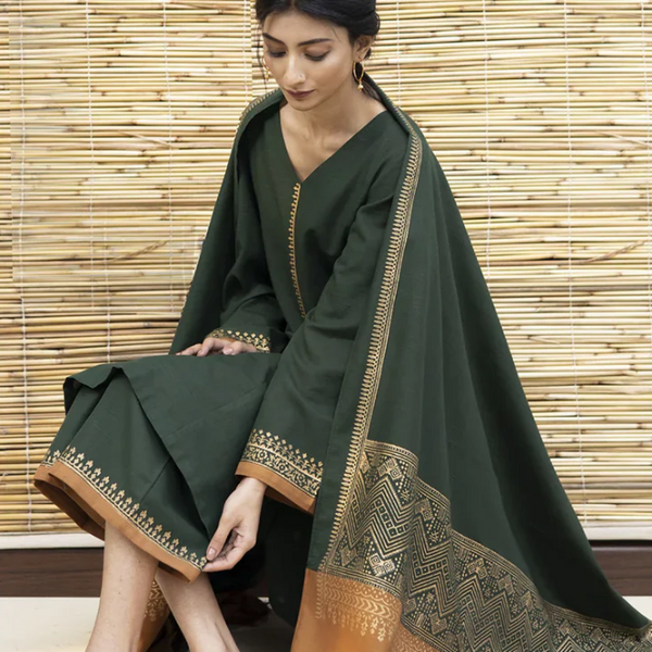 Asiling - Winter 3PC Dhanak Embroidered Shirt  -