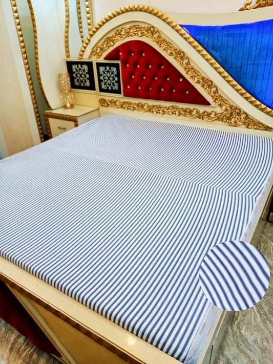 Terry Towel Waterproof Mattress Cover - Blue Stripe