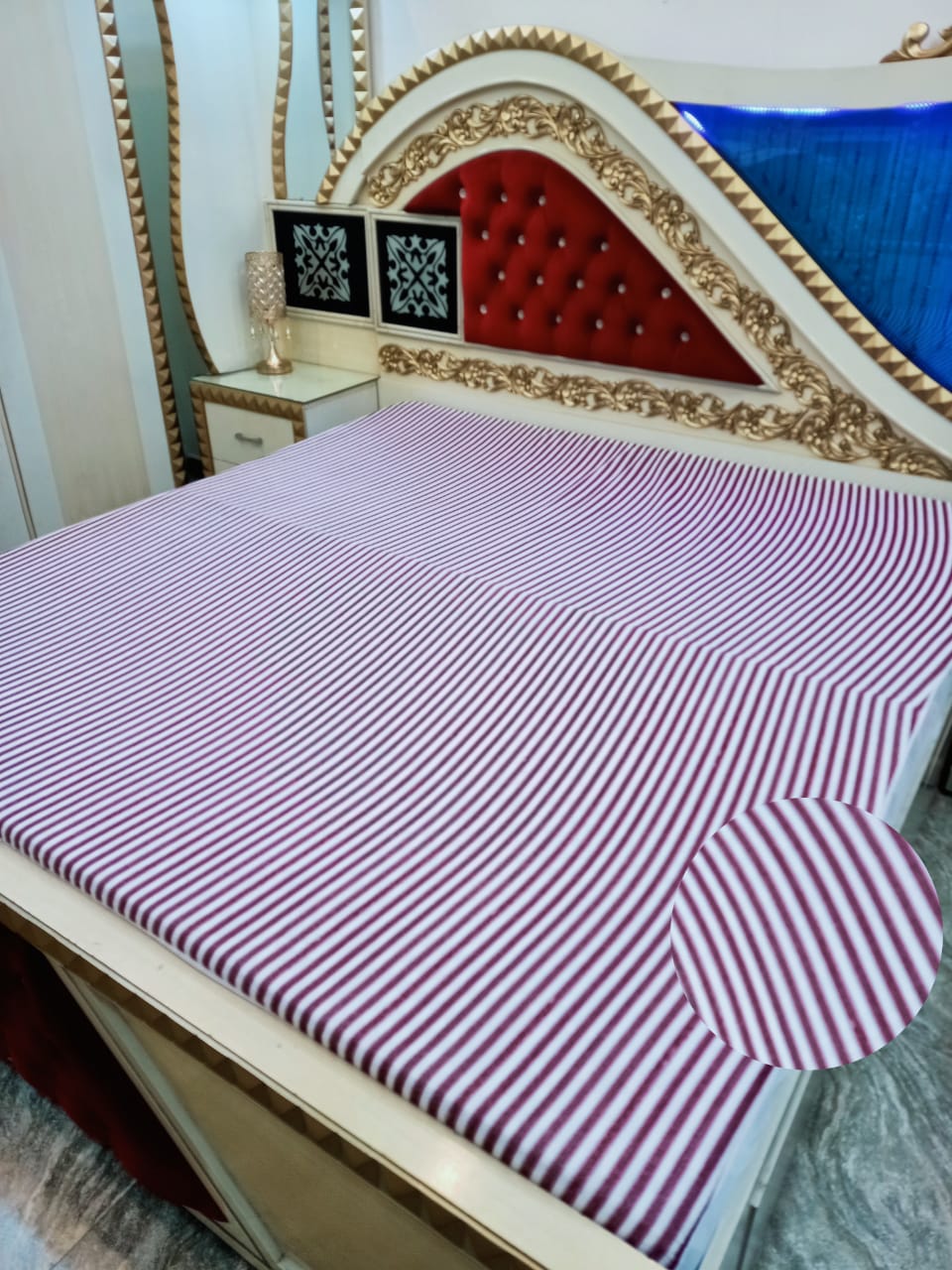 Terry Towel Waterproof Mattress Cover - Red Stripe