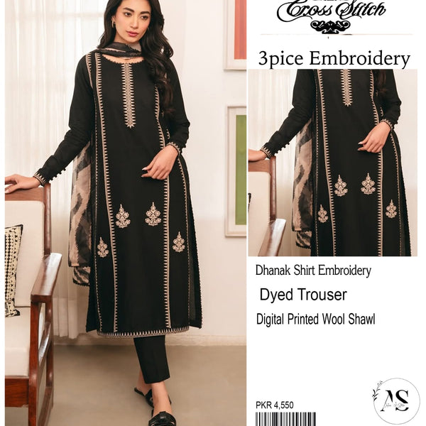 CROSS STITCH– Luxury Embroidered 3-Piece in DHANAK UNSTICED