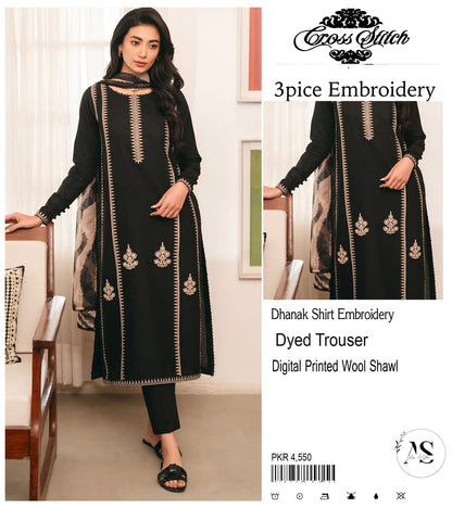 CROSS STITCH– Luxury Embroidered 3-Piece in DHANAK UNSTICED