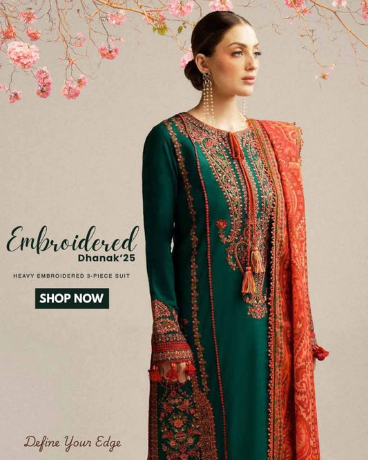 HUSSAIN REHAR EMBROIDERED DHANAK UNSTICED 3 PIECE. AS-41