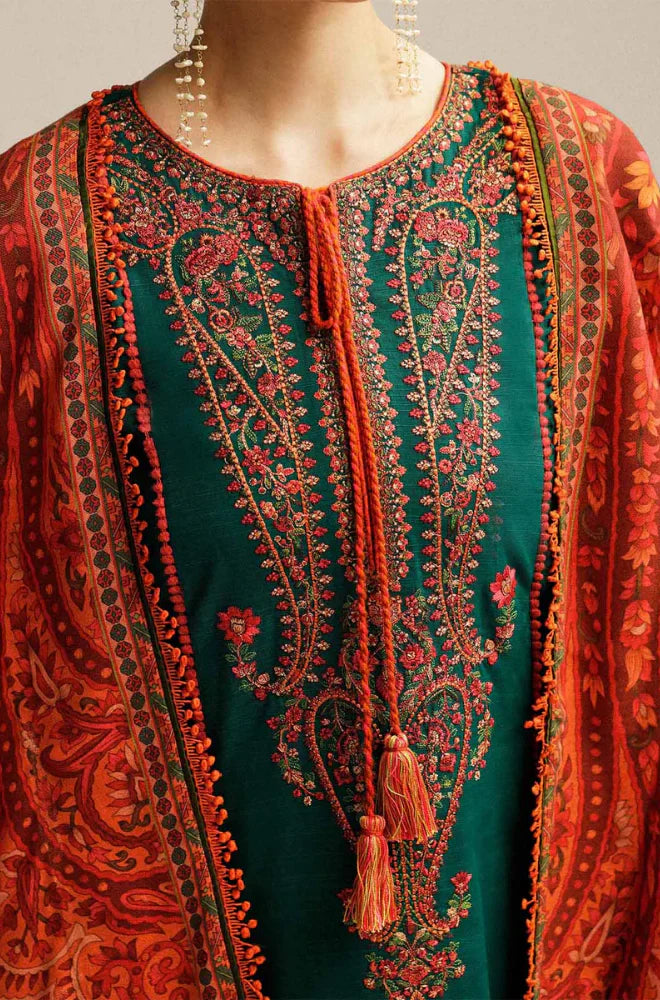 HUSSAIN REHAR EMBROIDERED DHANAK UNSTICED 3 PIECE. AS-41