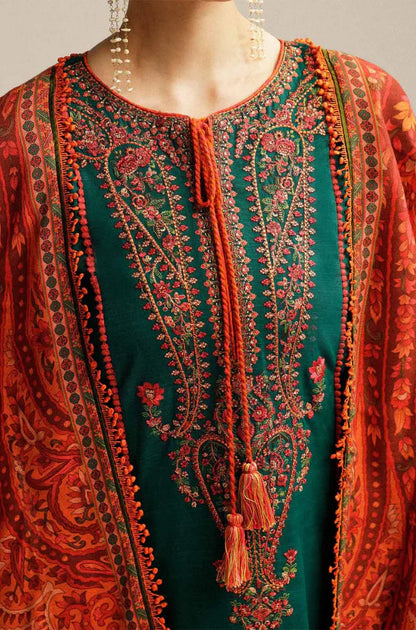 HUSSAIN REHAR EMBROIDERED DHANAK UNSTICED 3 PIECE. AS-41