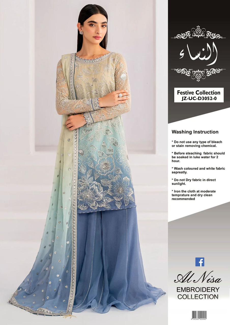 *JAZMIN*. JZ-3052. EBROIDED  Unstithced Ladies Fancy Dress