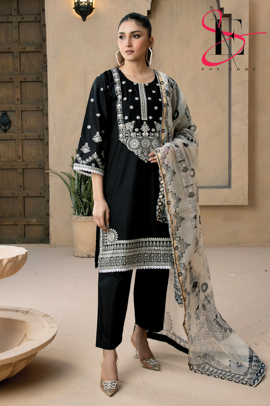 NEW– Luxury SEQ Embroidered 3-Piece in DHANAK UNSTICED